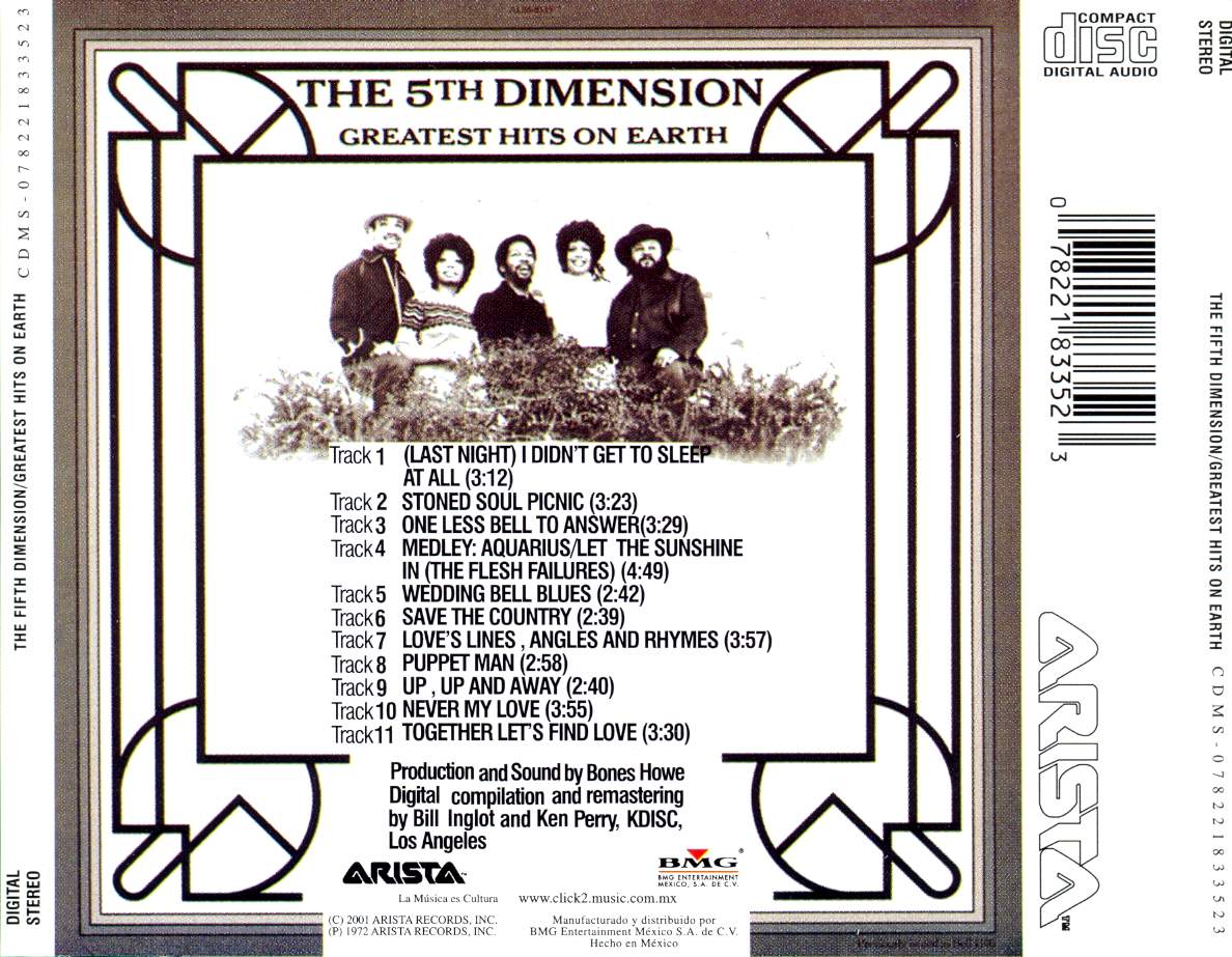 The 5th Dimension  Greatest Hits On Earth : Back